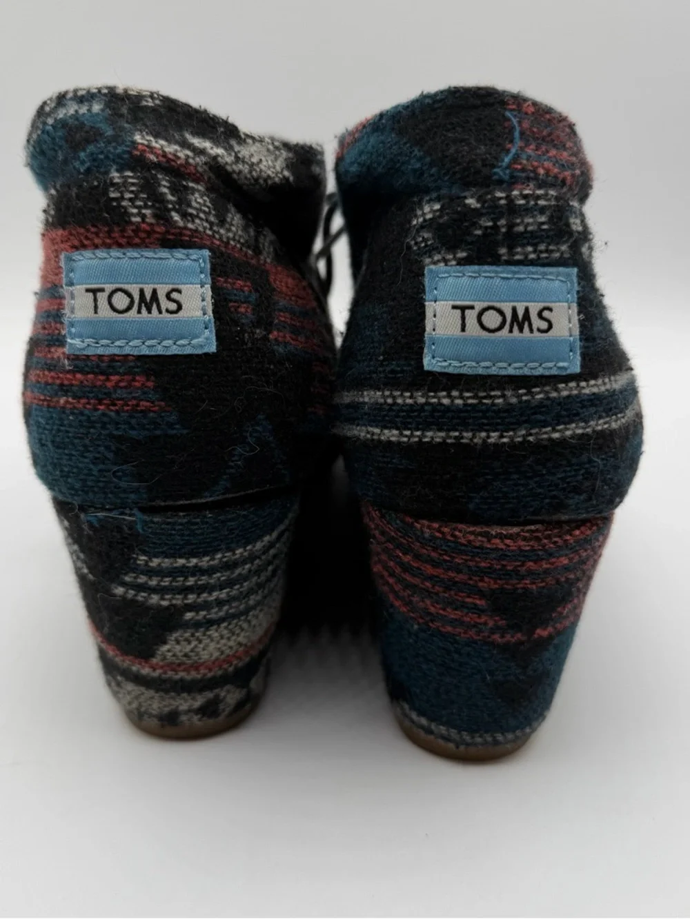 TOMS Woven Ankle Booties Womens 8 Hidden Wedge Southwestern Boho Lace Up